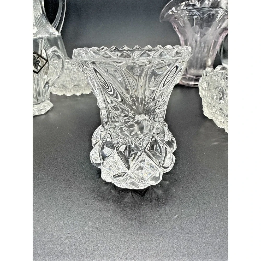Vintage Pressed and Cut Glass Collection 10 Piece Set Bowls Decanter Basket